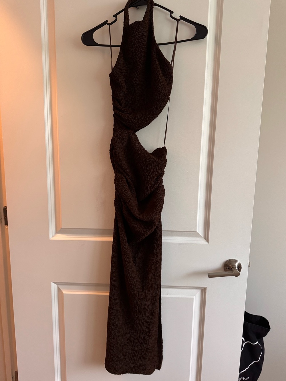 ZARA Brown Textured Cutout Halter Dress